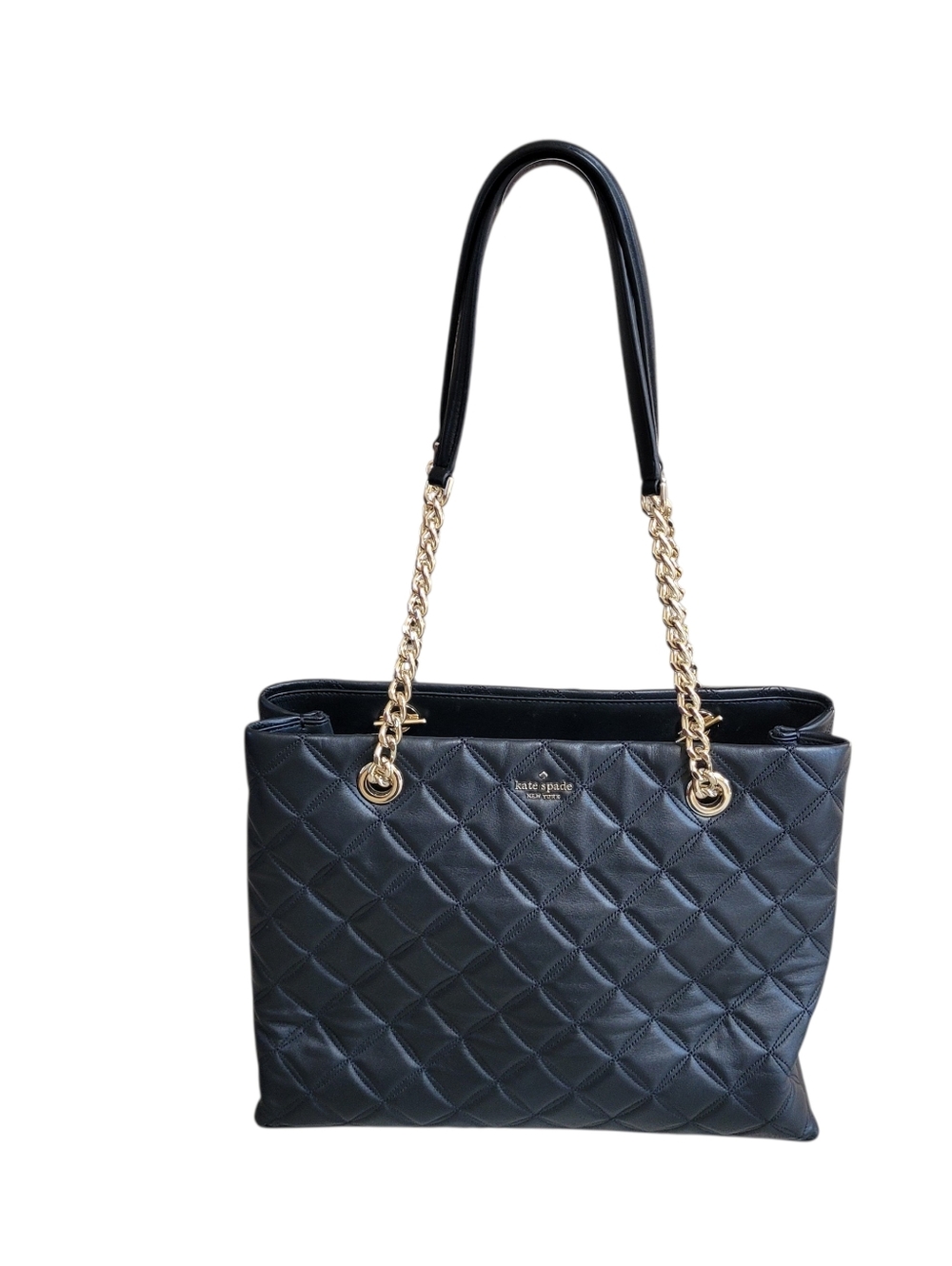 kate spade ♠️ Natalia Smooth Quilted Leather Tote Bag with Gold Chain Straps - Picture 4 of 15